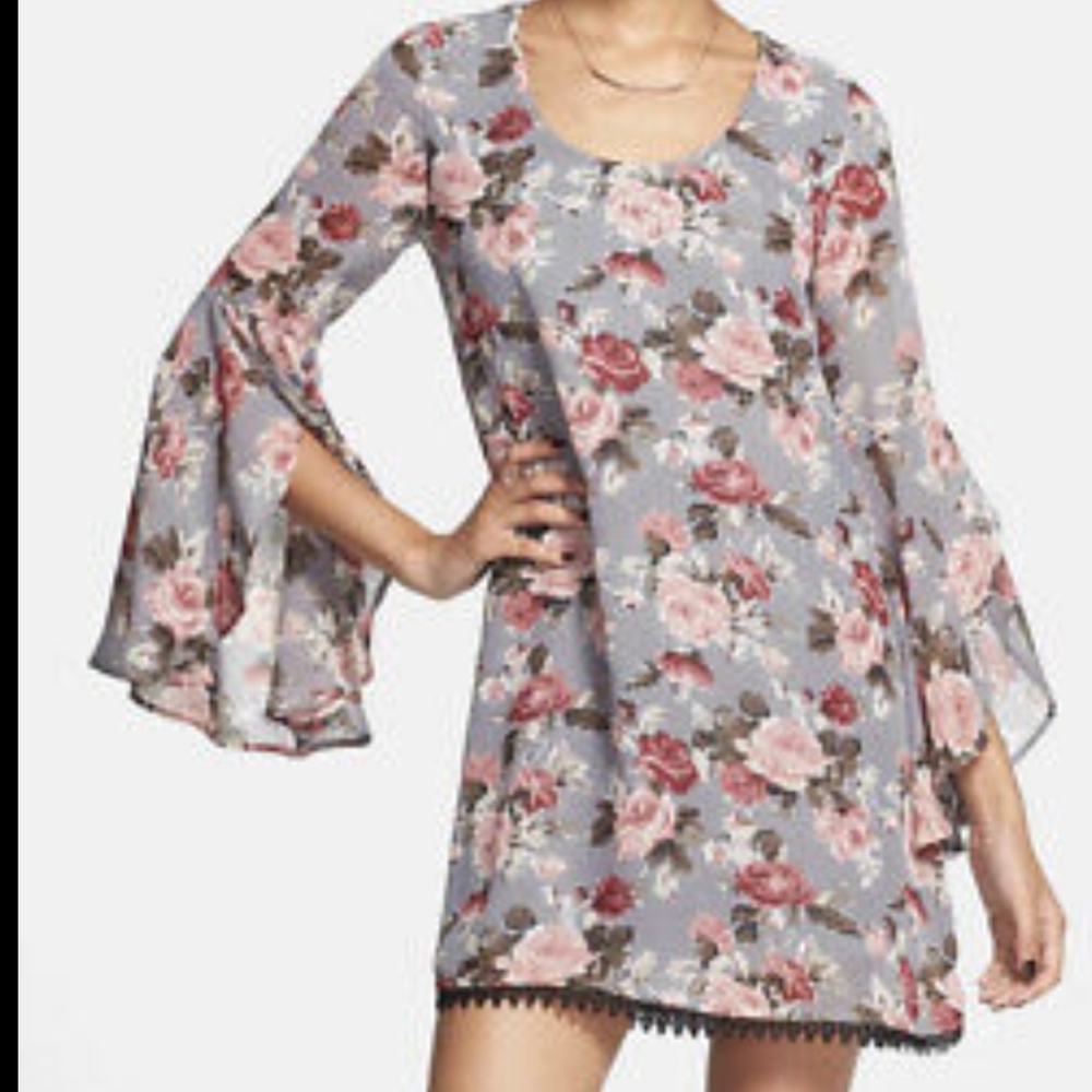 Dee elle Babydoll baby blue floral with pink and white roses Size Large
